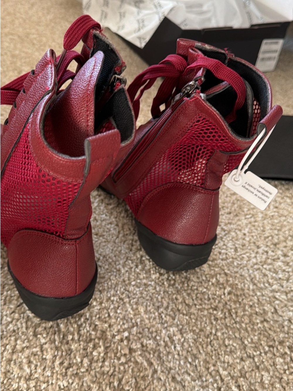 Women’s Burgundy Lace-Up Ankle Booties with Side Zip